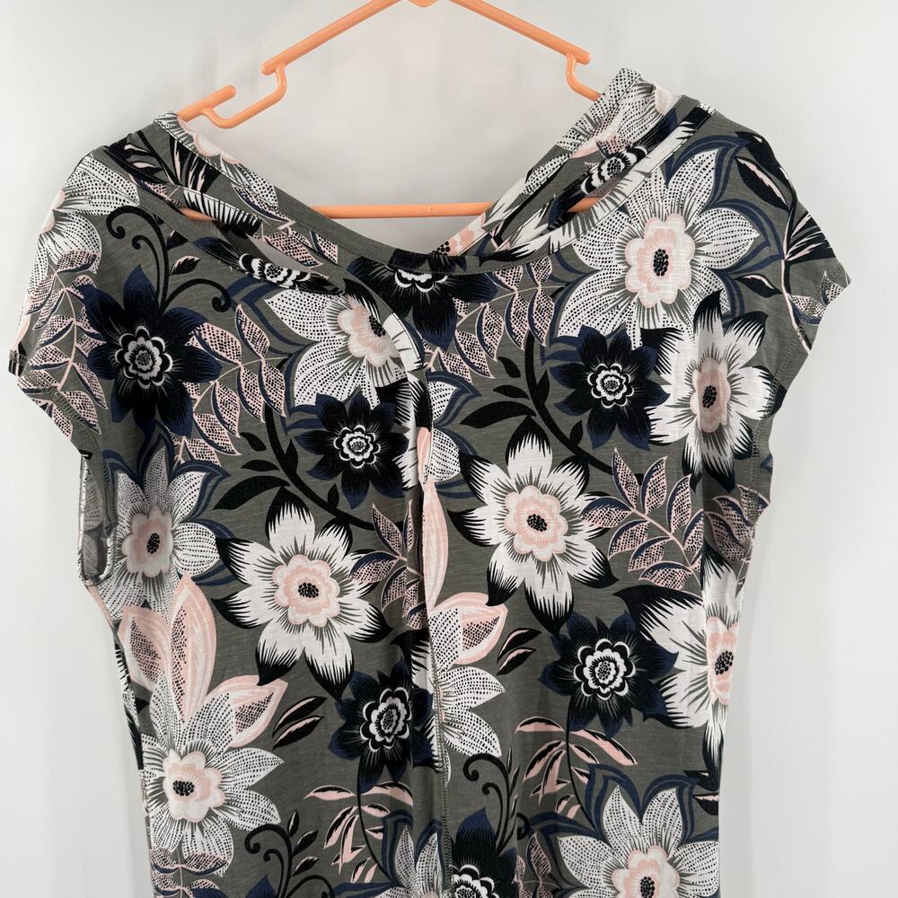 T BY Talbots Dress Size Medium Tropical Floral Open Cutout Back Stretch Ruched - Picture 7 of 16